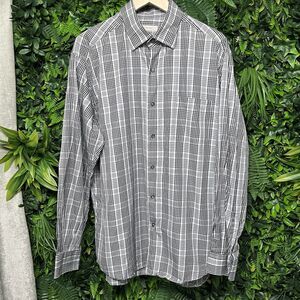 ERMENEGILDO ZEGNA‎ Men Shirt XL Gray Black Plaid Collared Button Italy Made 1548